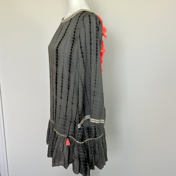 ZLEurope Shibari Tunic Dress Gray Black Tie Dye Coral Tassel Boho Cover Up Small - Picture 3 of 15